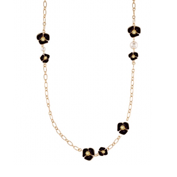 Tory Burch Jewelry - TORY BJRCH • Black Fleur Rosary Station Necklace
